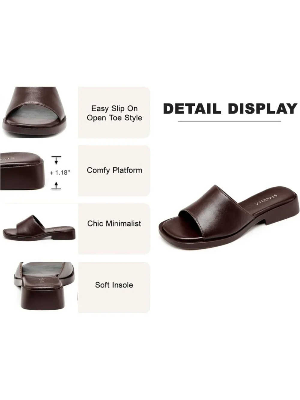 Women’s Coffee Faux Leather Comfortable Open Toe Fashion Backless Casual Flats